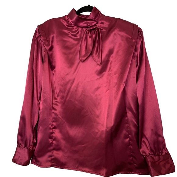 Courtney Rhodes Vintage Burgundy Long Sleeve Blouse w/ Tie Neck Size 14 - Picture 1 of 9